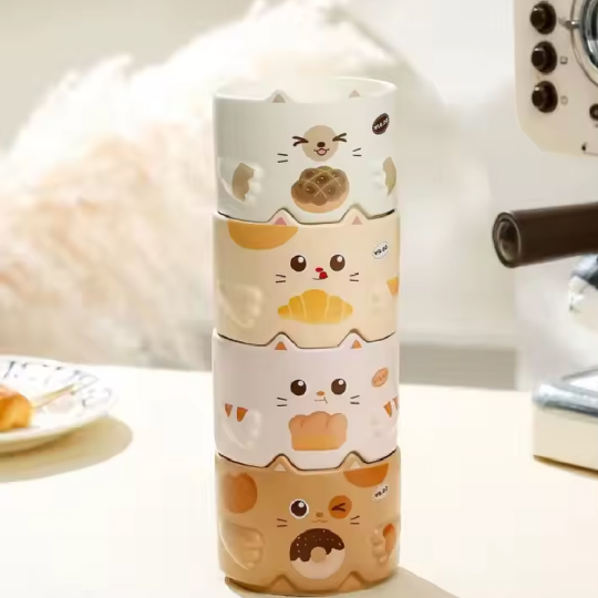 300ml Kids Ceramic Cat Mug Cartoon Stacking Design