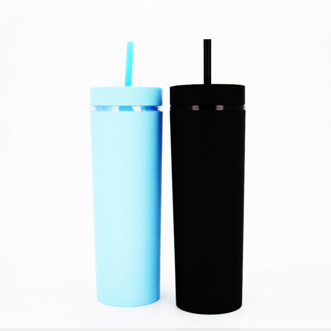 500ml Double Layer Frosted Mug with Straw