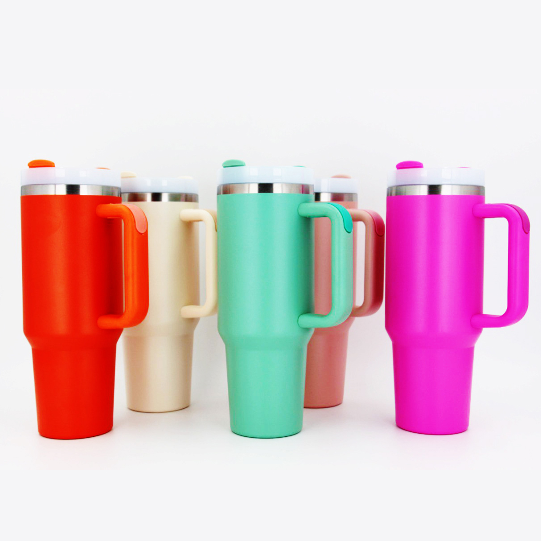 40oz Stainless Steel Thermos Cup with Car Handle and Straw