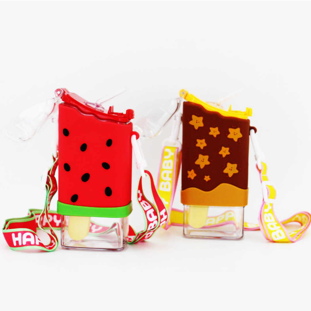 300ml Kids Ice Cream Water Bottle with Straw