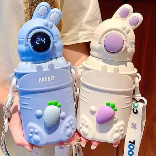 500ml Kids Smart Thermal Mug with Rabbit Ears and Straw